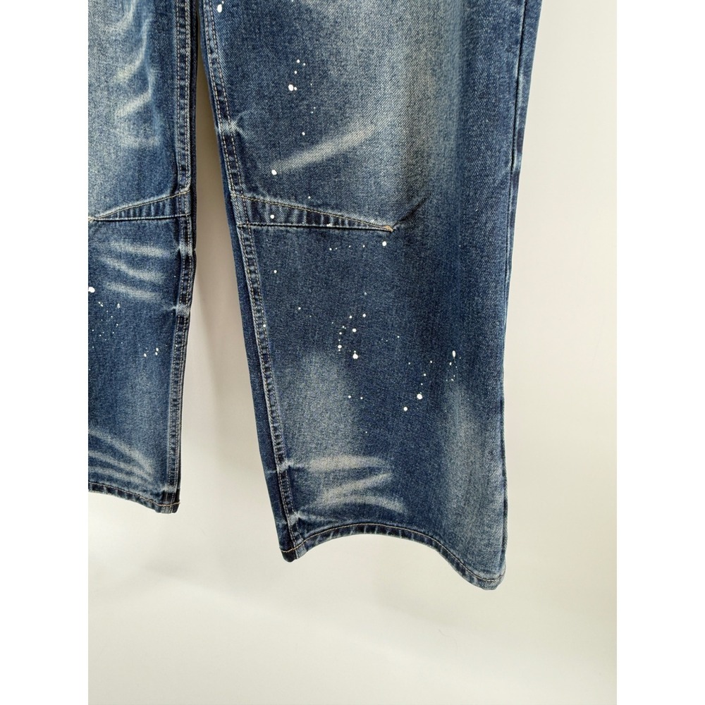Flamingals Womens Paint Splatter Distressed Cropped Barrel Leg Jeans Blue - Picture 4 of 13